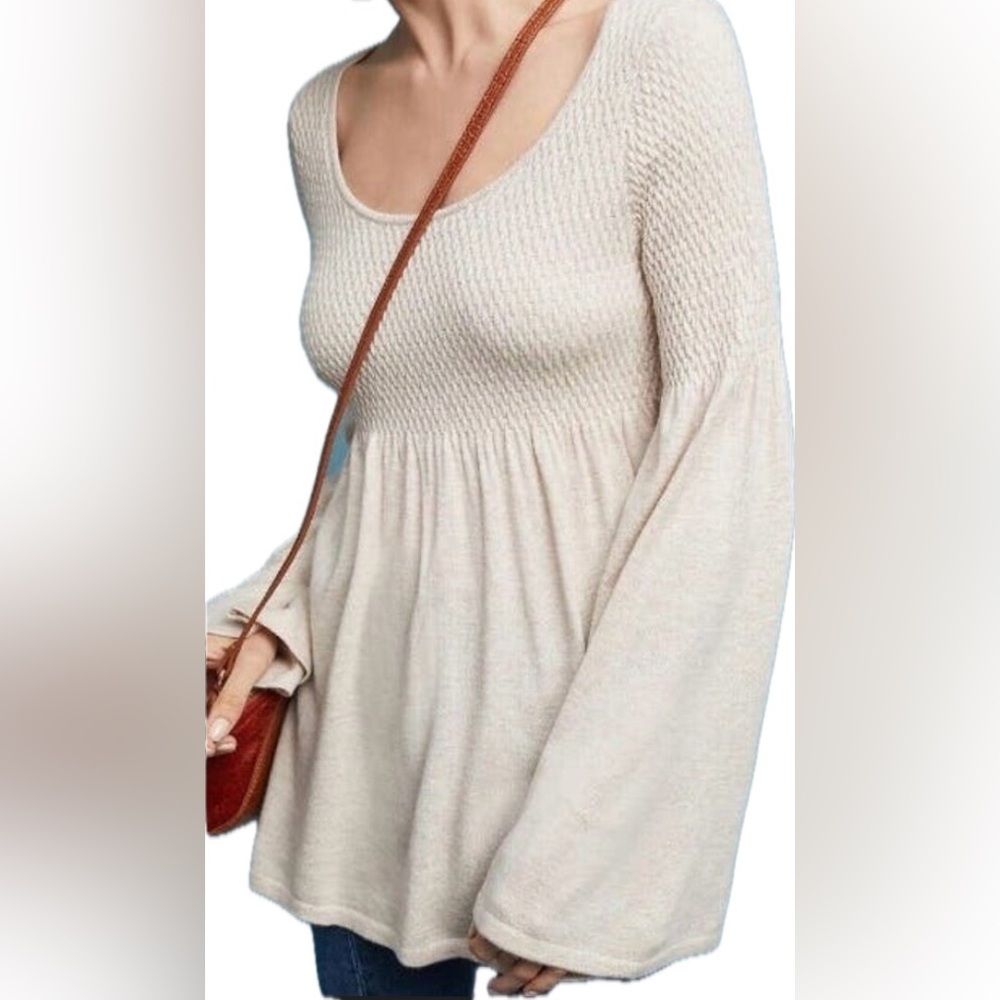 Anthropologie Knitted & Knotted Smocked Bell Sleeve Knit Long Sleeve Sweater XS